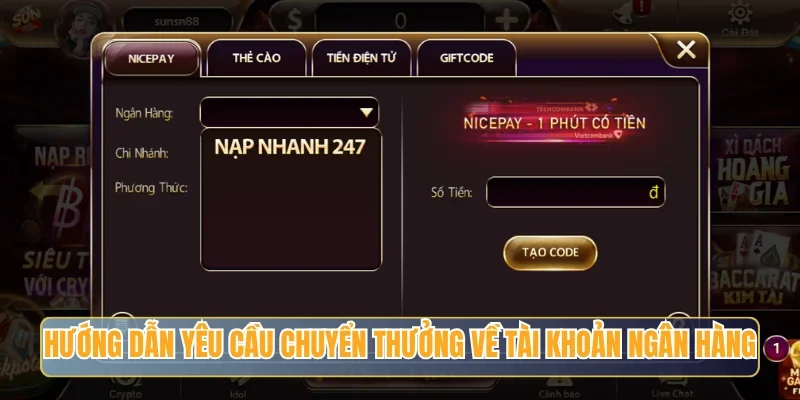 Hướng dẫn yêu cầu chuyển thưởng về tài khoản ngân hàng